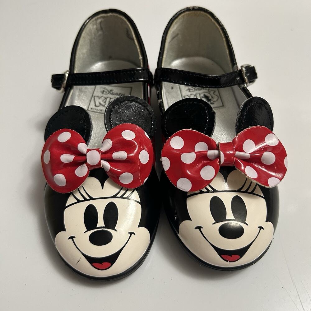 Vintage 90s Disney Kids Minnie Mouse Dress Shoes Girls Size 7 Bow Polka Dots